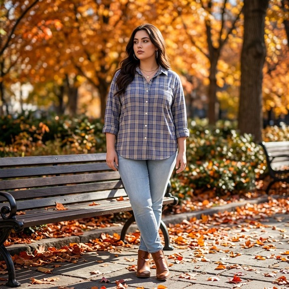 L.L. Bean Tops - L.L Bean Flannel Button Up Blue Yellow Plaid 100% Cotton Fall Granola Girl Cabin